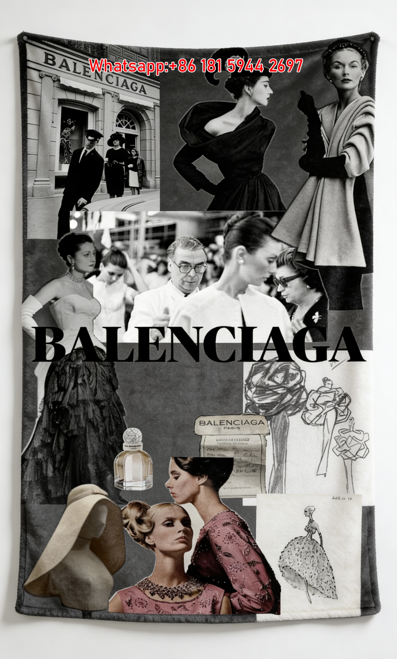 Balenciaga Celebrity Collage Fleece Throw Blanket BA439